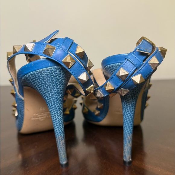 Valentino Blue and Gold Studded Heels - Picture 5 of 6